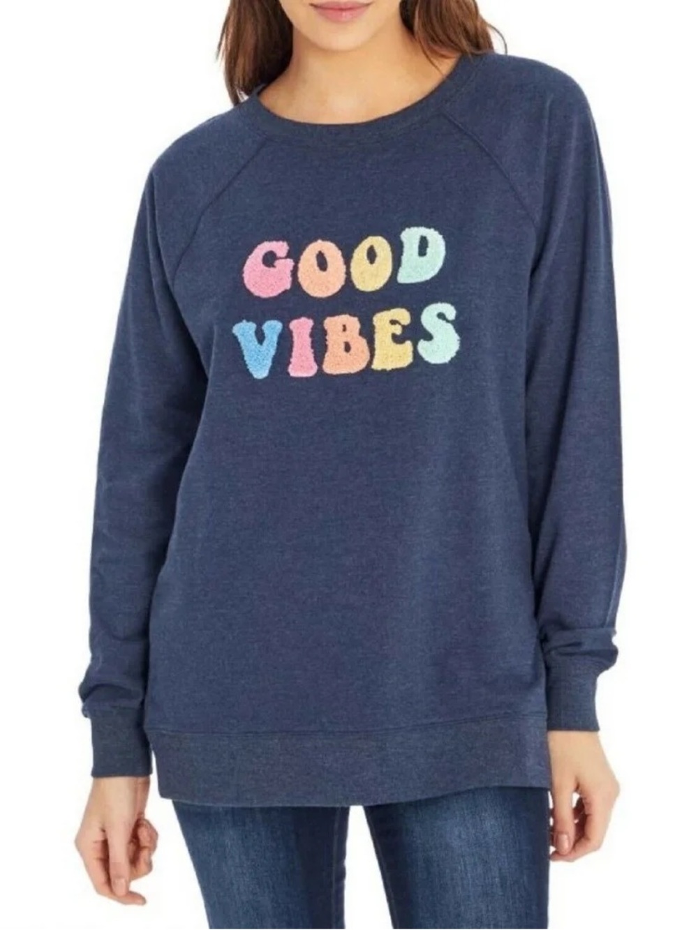 Wildfox Navy 'Good Vibes' Graphic Pullover Sweatshirt XXL